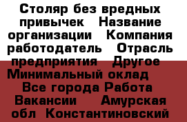 Столяр без вредных привычек › Название организации ­ Компания-работодатель › Отрасль предприятия ­ Другое › Минимальный оклад ­ 1 - Все города Работа » Вакансии   . Амурская обл.,Константиновский р-н